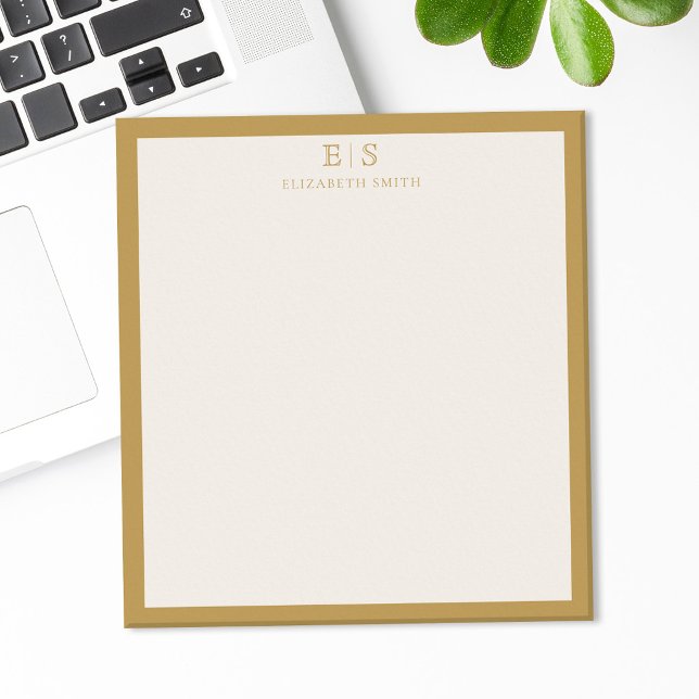 Elegant Ivory Gold Border Monogram Notepad (Creator Uploaded)