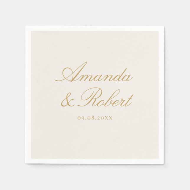 Elegant Ivory Gold Calligraphy Monogram Wedding Napkin (Front)
