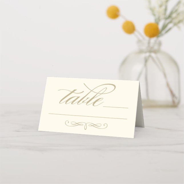Elegant Ivory Gold Calligraphy Script Wedding Place Card (Front)