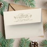 Elegant Ivory & Gold Christmas Return Address Envelope<br><div class="desc">This Christmas envelope featuring a 'Merry Christmas' script with pinecone twigs and pre-printed return address. For more advanced customisation of this design,  please click the DESIGN TOOL BUTTON above!</div>