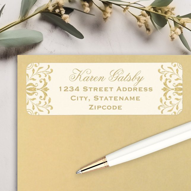 Elegant Ivory Gold Damask Wedding Address (Creator Uploaded)