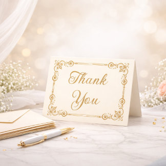 Elegant Ivory Gold Filigree Script Thank You Card