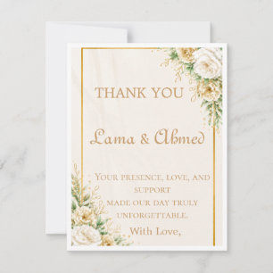 Elegant Ivory & Gold Floral Wedding Thank You Card