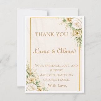 Elegant Ivory & Gold Floral Wedding Thank You Card