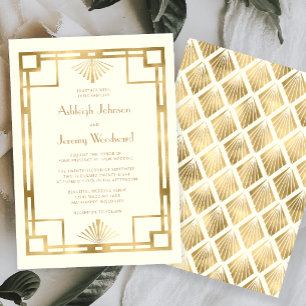 Elegant Ivory Gold Geo Vintage 1920s Deco Wedding Invitation
