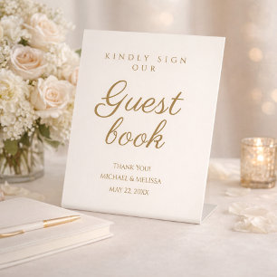 Elegant Ivory Gold Guest Book Message Pedestal Sign