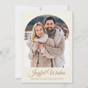 Elegant Ivory Gold Joyful Wishes Photo Holiday Card
