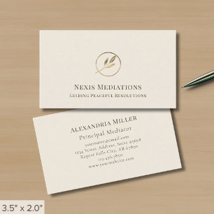Elegant Ivory Gold Leaf Logo Business Card