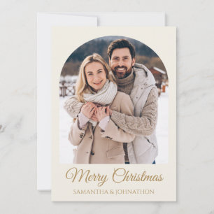 Elegant Ivory Gold Merry Christmas Photo Holiday Card