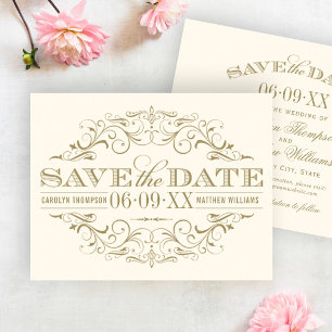Elegant Ivory Gold Ornate Flourish Wedding Save The Date