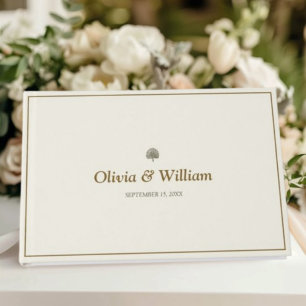Elegant Ivory & Gold Palm Motif Wedding Guest Book