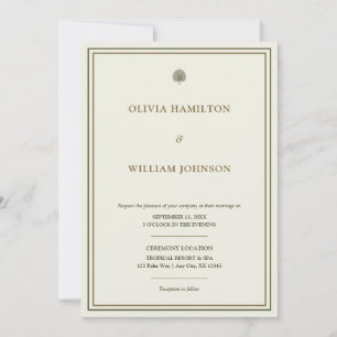 Elegant Ivory Gold Palm Photo Back Wedding Invitation