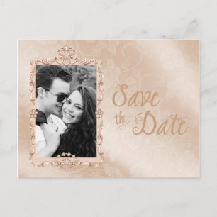 Elegant Ivory & Gold Photo Save the Date Announcement Postcard
