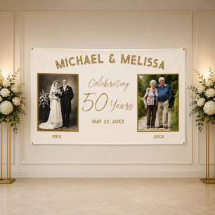 Elegant Ivory Gold Then & Now 50th Anniversary Banner