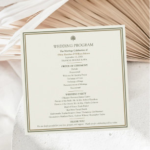 Elegant Ivory Gold Tropical Palm Wedding Programme
