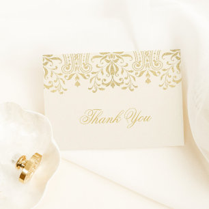 Elegant Ivory Gold Vintage Damask Thank You Card