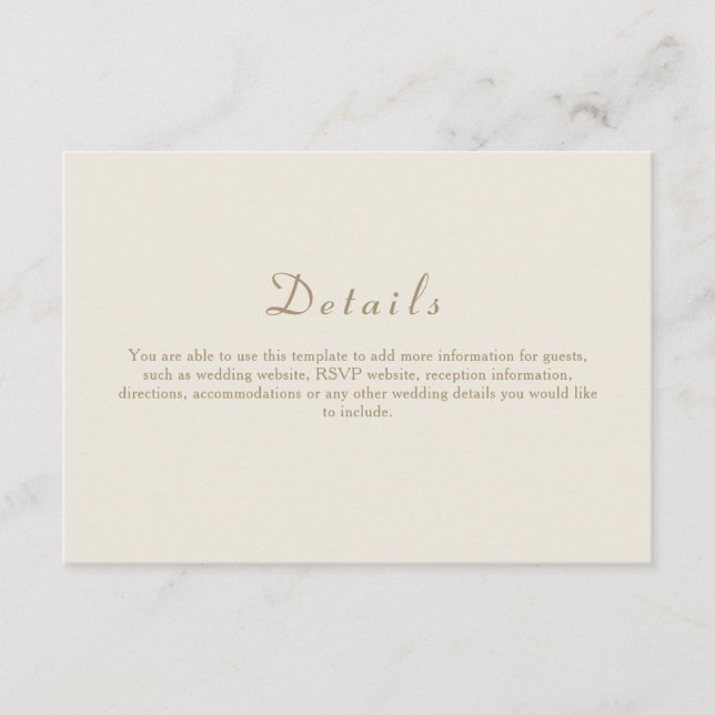 Elegant Ivory Gold Wedding Details Enclosure Card (Front)
