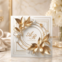 Elegant Ivory Gold Wedding Invitation