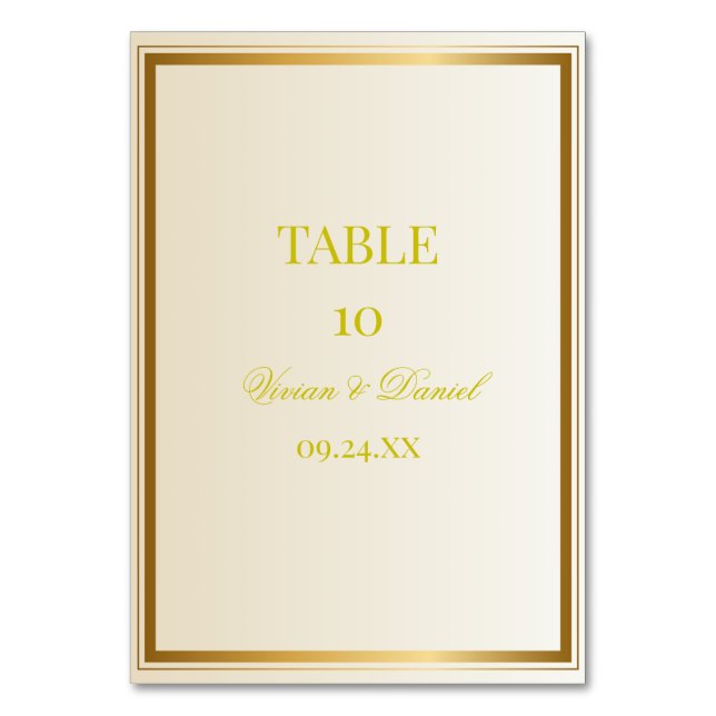 Elegant Ivory & Gold Wedding Table Number Card (Front)