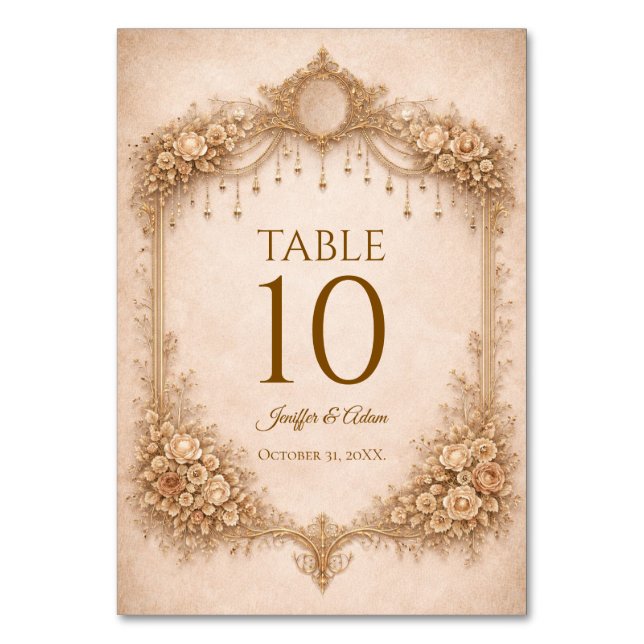 Elegant Ivory Gothic Wedding Table number (Front)