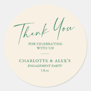 Elegant Ivory Green Calligraphy Engagement Party Classic Round Sticker