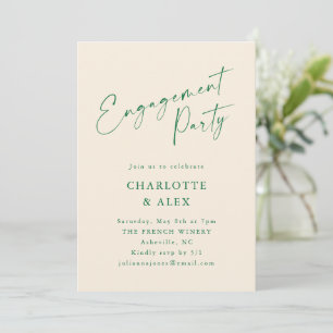 Elegant Ivory Green Calligraphy Engagement Party Invitation