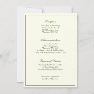Elegant Ivory Green Wedding Reception Invitation