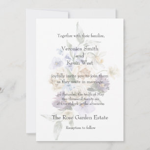 Elegant Ivory, Lavender & Blue Floral 5x7 Invite