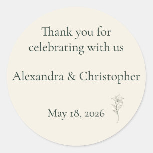 Elegant Ivory Lily Personalised Wedding Thank You  Classic Round Sticker