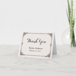 Elegant Ivory Linen Vintage Frame Thank You Card