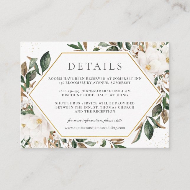 Elegant Ivory Magnolia Floral Wedding Details    Enclosure Card (Front)