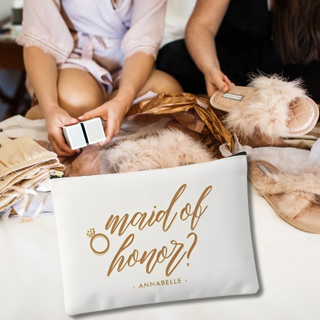 Elegant Ivory Maid of Honour Gift Personalised Accessory Pouch (Creator Uploaded)