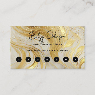 Elegant Ivory Marble and Gold Glitter Loyalty Card