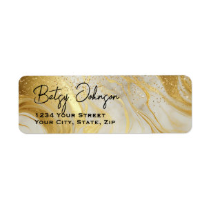 Elegant Ivory Marble & Gold Glitter Return Address
