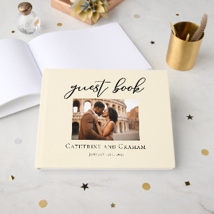 Elegant Ivory Minimalist Couple Photo Wedding Guest Book