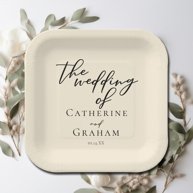 Elegant Ivory Minimalist Typography Wedding Paper Plate (Creator Uploaded)