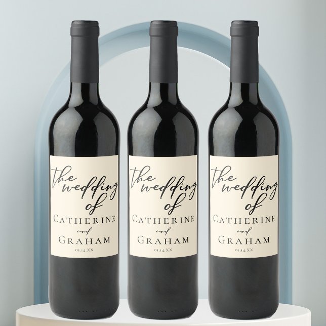 Elegant Ivory Minimalist Typography Wedding Wine Label (Creator Uploaded)