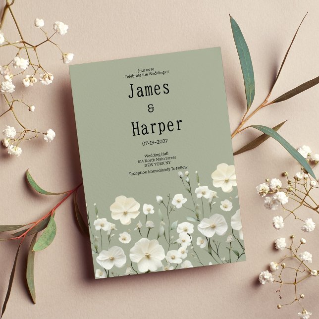 Elegant ivory mint delicate floral Wedding Invitation (Elegant ivory mint delicate floral Wedding )
