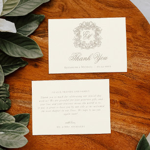 Elegant Ivory Monogram Crest Vintage Wedding Thank You Card