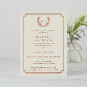 Elegant Ivory Monogram + Laurel Wreath Graduation