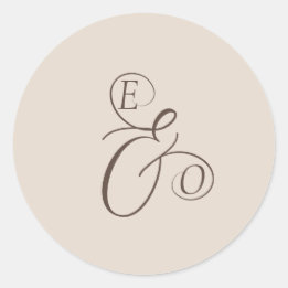 Elegant Ivory Monogram Muted brown Wedding Classic Round Sticker
