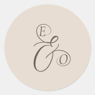 Elegant Ivory Monogram Muted brown Wedding Classic Round Sticker
