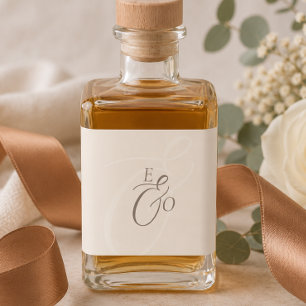 Elegant Ivory Monogram Muted brown Wedding Liquor Bottle Label
