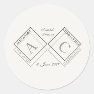 Elegant Ivory Monogram Name Classic Round Sticker
