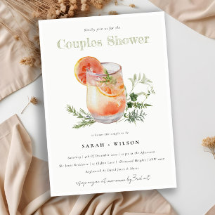 Elegant Ivory Orange Green Cocktail Couples Shower Invitation