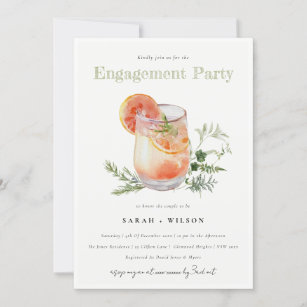 Elegant Ivory Orange Green Cocktail Engagement Invitation