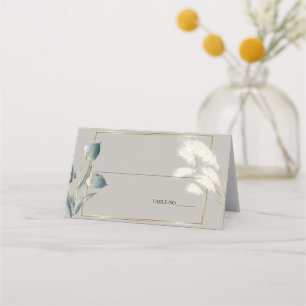 Elegant Ivory Pampas Grass Teal Anthurium Place Card