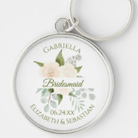 Elegant Ivory Peach Roses Bridesmaid Wedding Keych