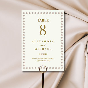 Elegant Ivory Pearl Christian Wedding Table Number