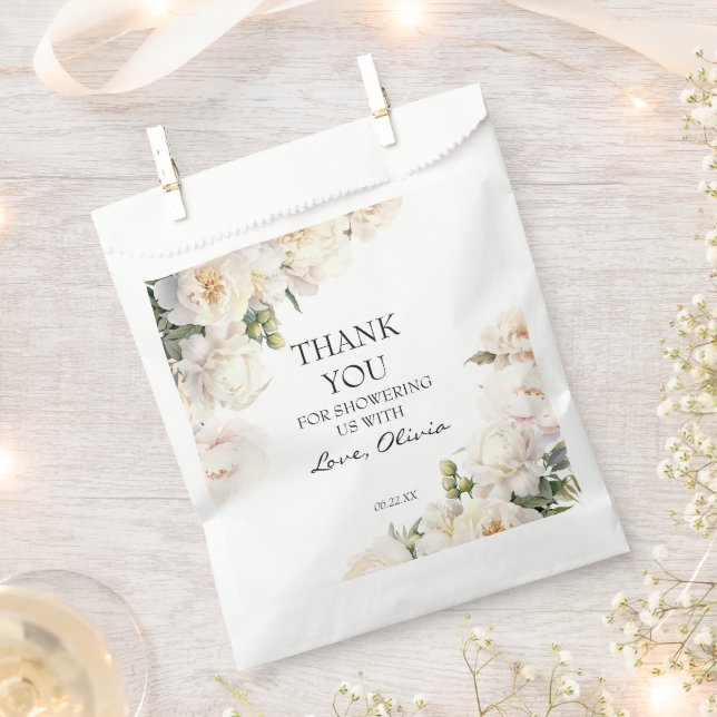 Elegant Ivory Peony Neutral Thank You Favour Bags (Clipped)